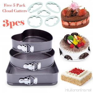 3pcs Premium Nonstick Springform Cake Pan Leakproof Cheesecake Bakeware Pan 9” Heart 10” Round 10.5” Square Shaped Cake Mold for Kitchen Cooking Carbon Coated Steel Removable Bottom - B07BHDD3KM